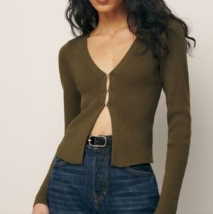 Reformation Women's Kaitlyn Ribbed Cotton Brown Cardigan Size L Athleisure